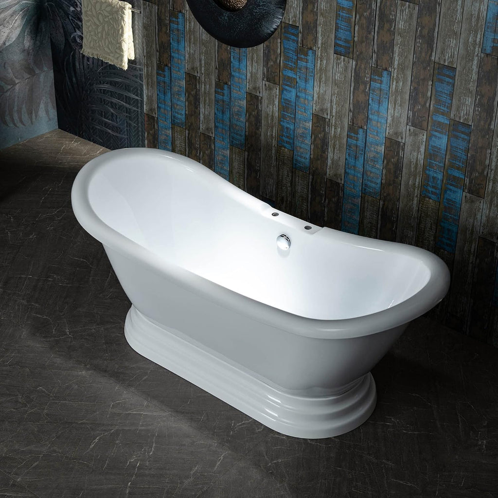 WOODBRIDGE 69 1/4' Acrylic Freestanding Bathtub Contemporary Soaking Tub, White Acrylic,Chrome Drain/Overflow
