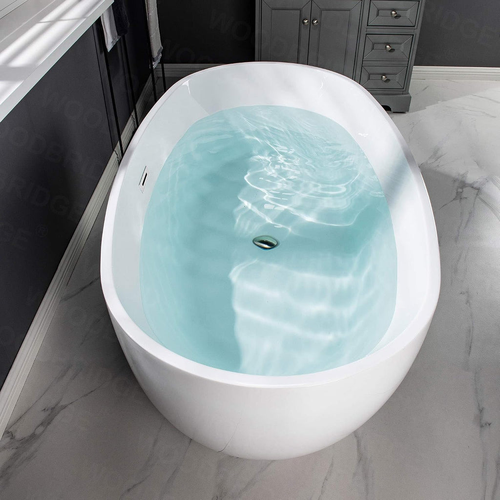 WOODBRIDGE 59' Freestanding White Acylic Soaking Bathtub with Chrome Drain and Overflow,BTA1518 -C-Drain &O