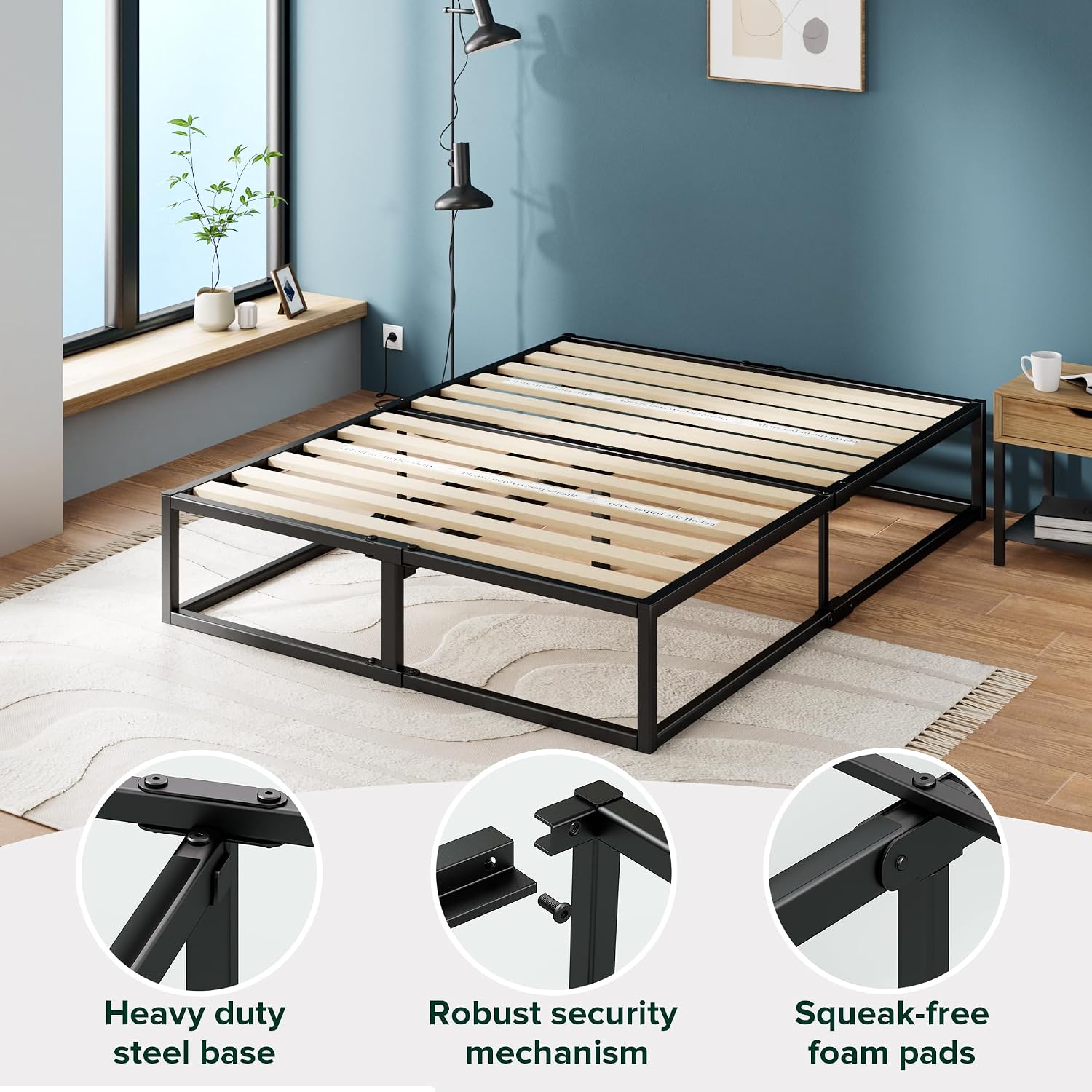 Zinus Joseph 14 Inch Platform Bed Frame, Wood Slat Support, No Box Spring Needed, Eco Friendly WonderBox(TM) Packaging, Easy Assembly, Black, Twin