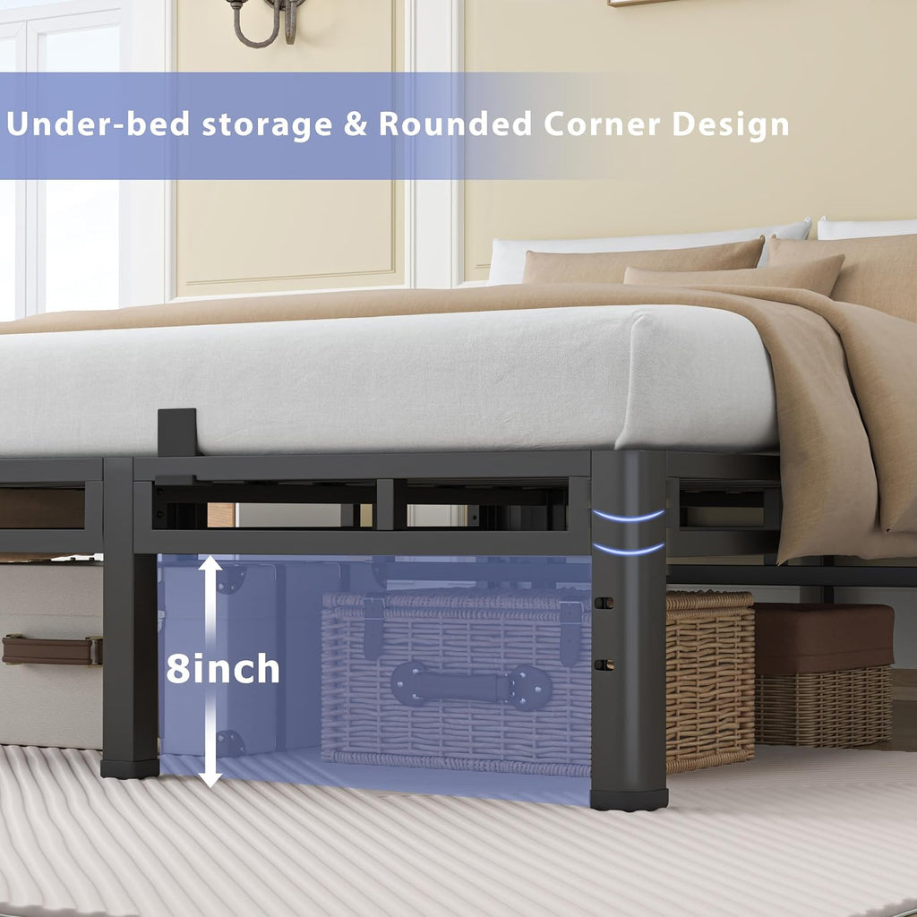 NKZ 12 Inch Full Size Bed Frame, Metal Bed Frame & Box Spring 2 in 1 Platform with Round Corner Legs, 4000Lbs Heavy Duty Metal Frame, Mattress Slide Stopper, Headboard Hole, Noise-Free, Easy Assembly