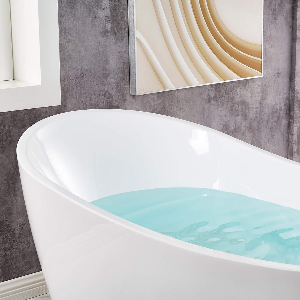 WOODBRIDGE 59' Acrylic Freestanding Bathtub Contemporary Soaking White Tub with Oil Rubbed Bronze Overflow and Drain,B0016-ORB