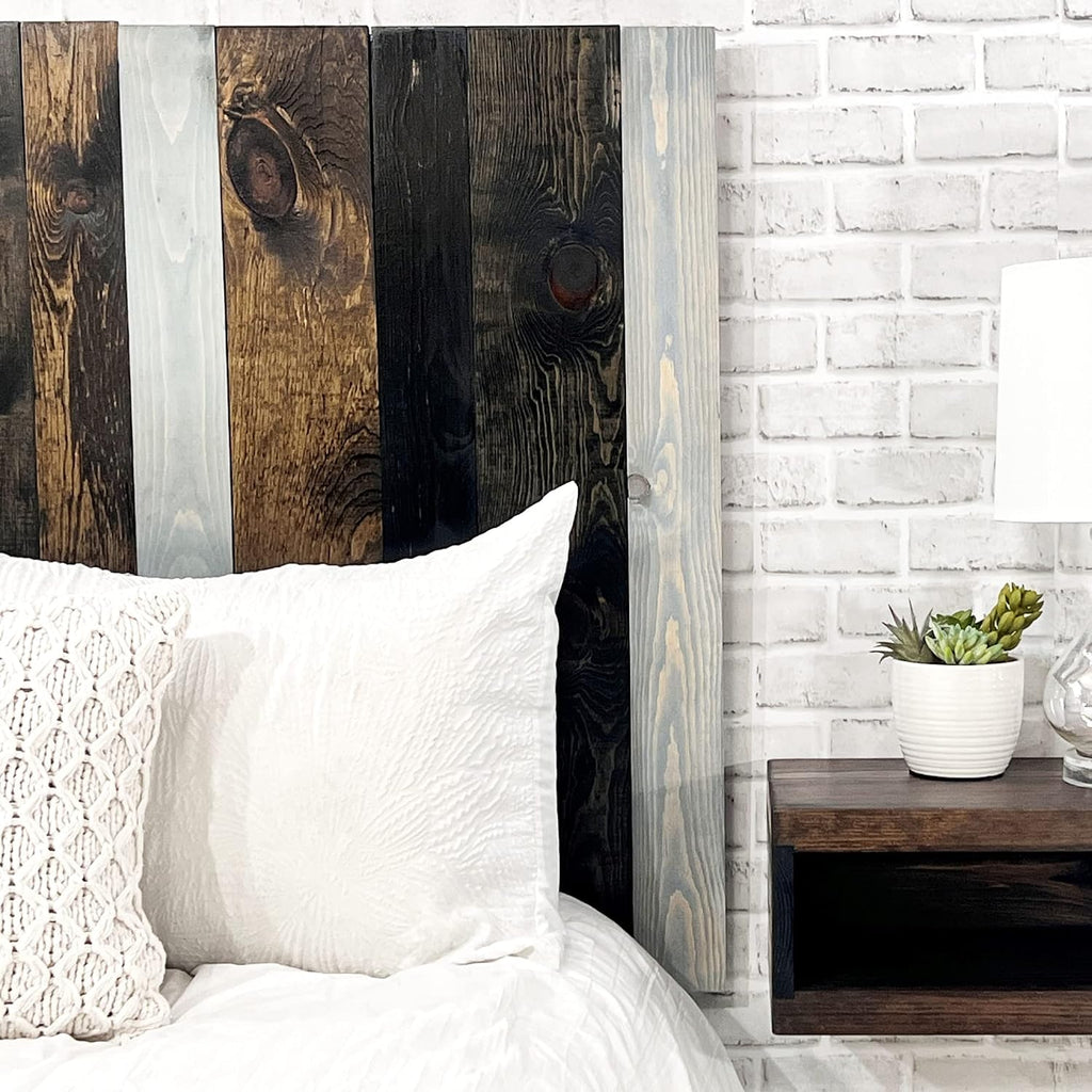 Barn Walls All Terrain Mix Design, Multicolored, Solid Wood Headboard, Floating Panels, Wall Mount, Adjustable Height, Easy Installation, Queen Size