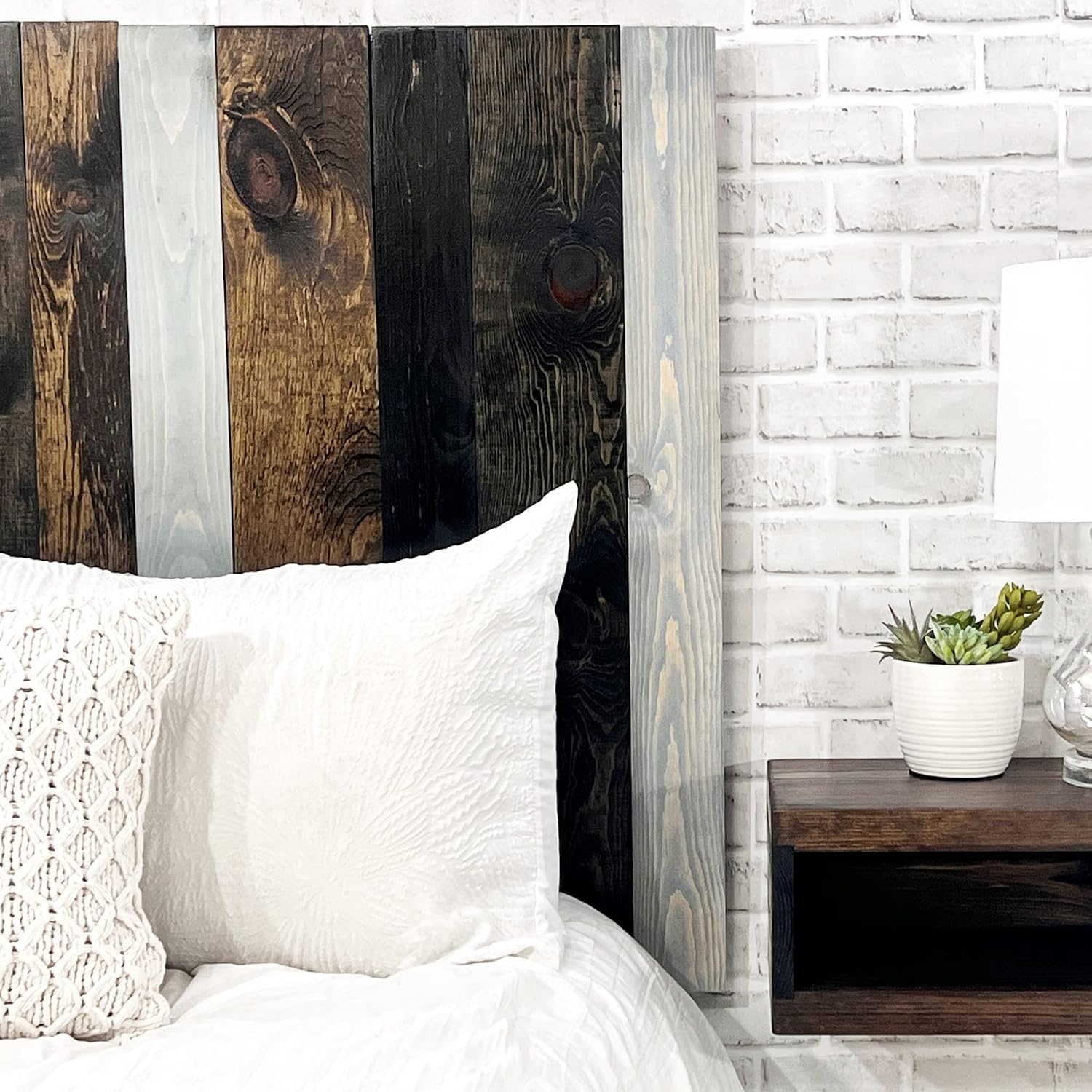 Barn Walls All Terrain Mix Design, Multicolored, Solid Wood Headboard, Floating Panels, Wall Mount, Adjustable Height, Easy Installation, Queen Size