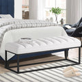 53.5-Inch Upholstered Velvet Ottoman, White Indoor Bench for Entryway, Shoe Bench, Bedroom Seat, End-of-Bed Ottoman, or Vanity Bench with Metal Base (White)