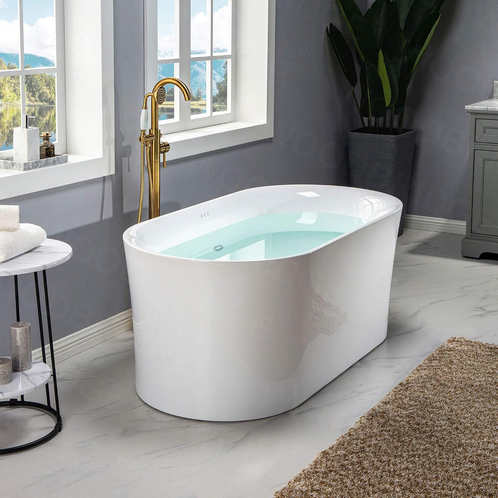 WOODBRIDGE 67' Acrylic Freestanding Bathtub Contemporary Soaking White Tub with Brushed Nickel Overflow and Drain,White,B0101-B
