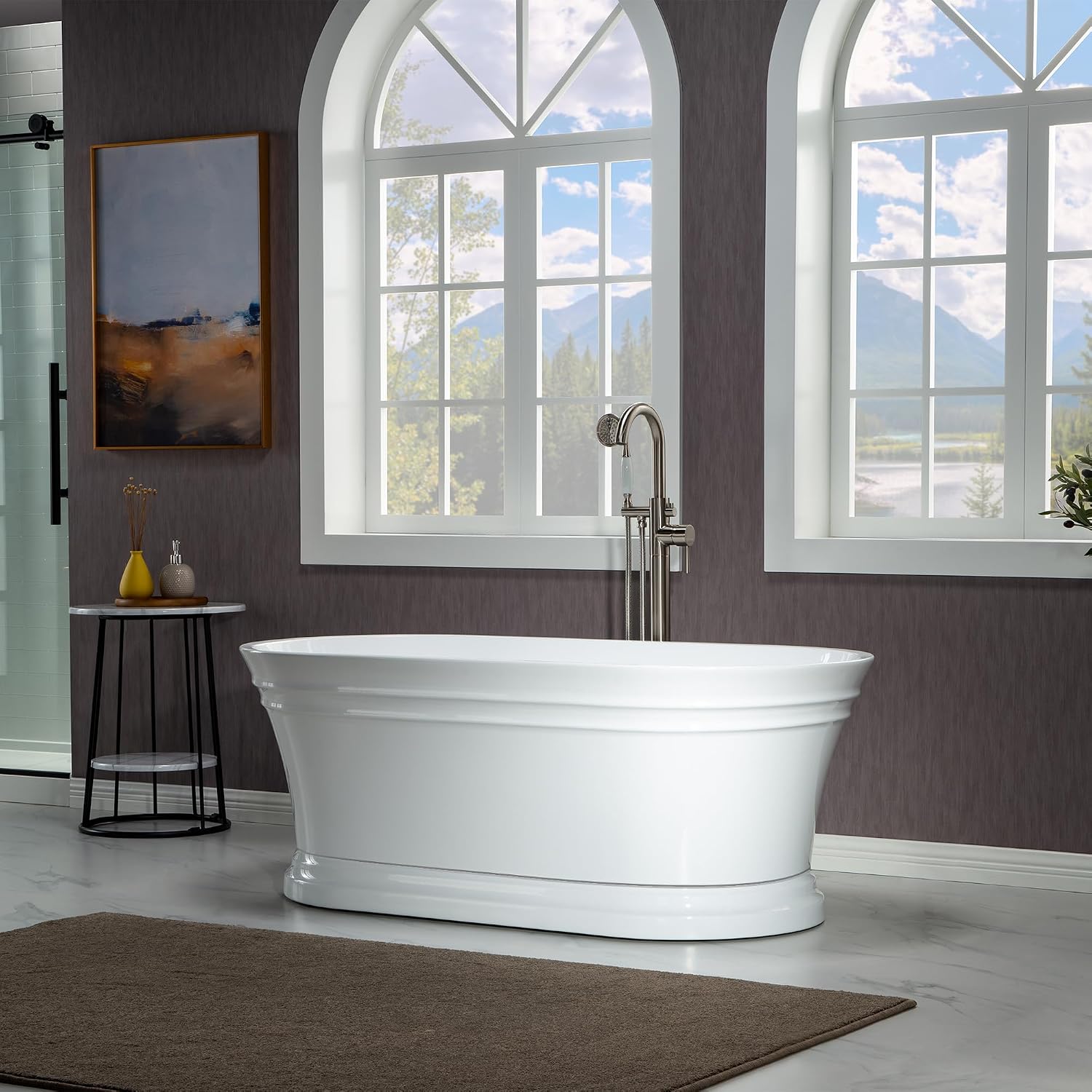 WOODBRIDGE 59'Freestanding White Acylic Soaking Bathtub with Oil Rubbed Bronze Drain and Overflow,B1536-ORB