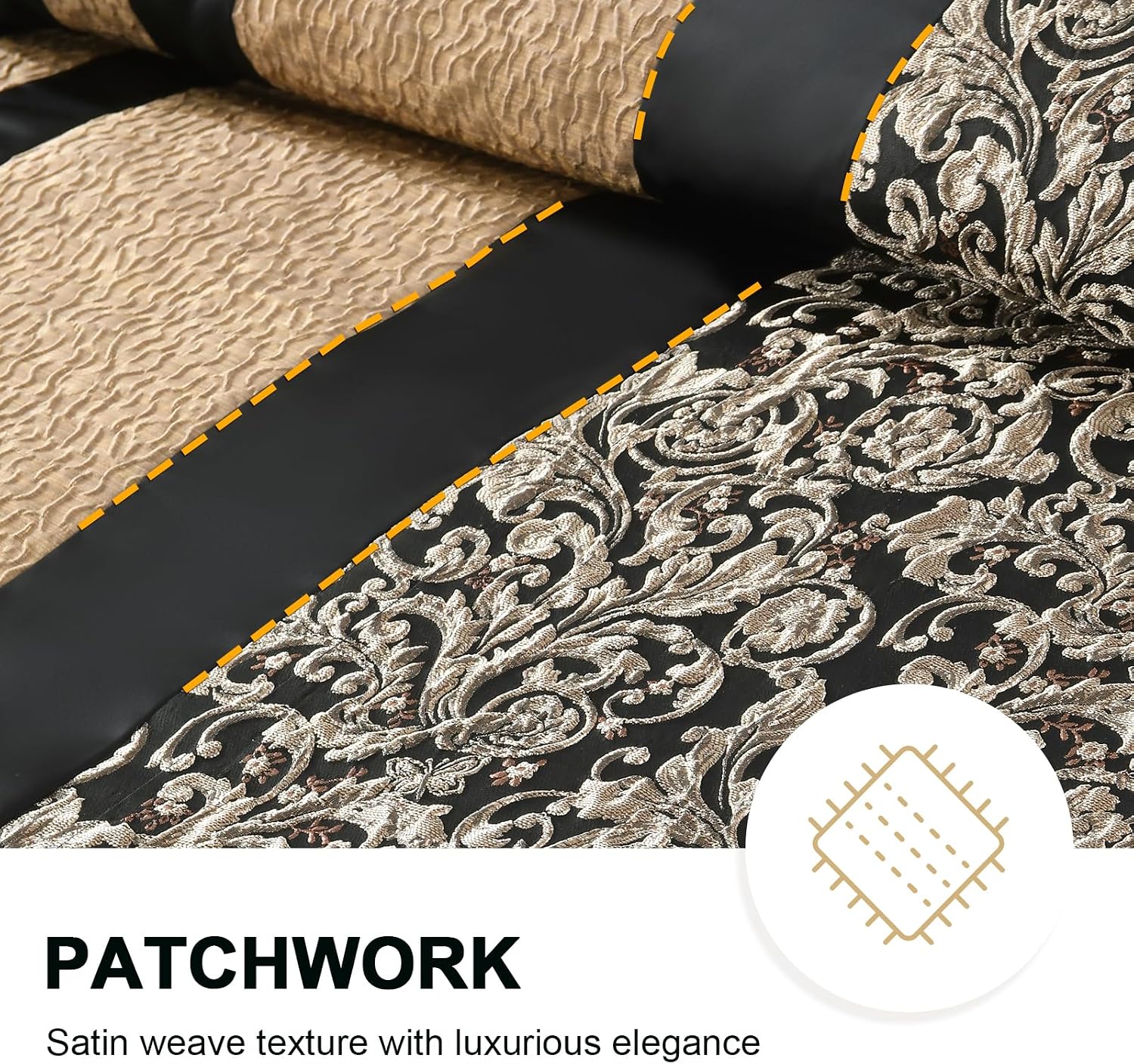 PANGUSHAN 7 Pieces Comforter Set King Size, Luxury Silky Elegant Jacquard Fluffy Reversible Bedding Set with Bed Skirt, Shams and Pillows, Bed in a Bag King, Down Alternative, Black/Gold