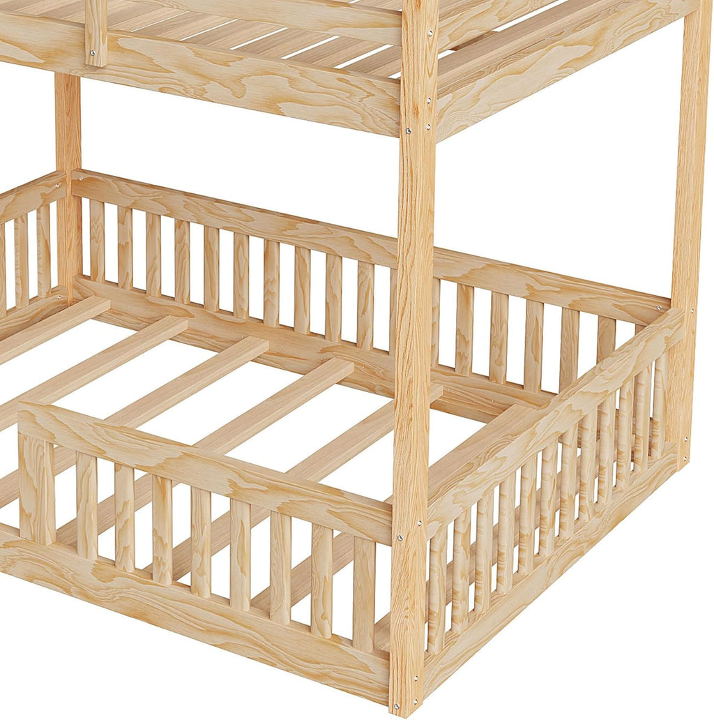 Stylish Full Over Full Wood Bunk Bed with Ladder and Guardrails,Ideal for Bedrooms, Guest Rooms, Dormitories, No Box Spring Needed (Natural/FF)