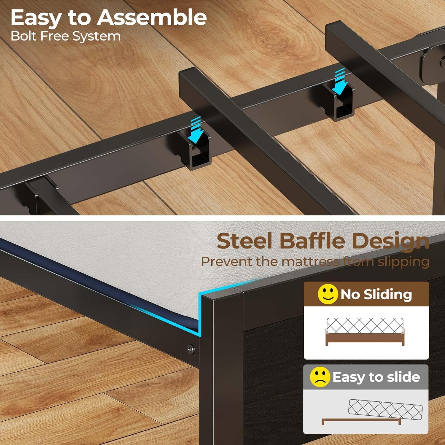 Rolanstar Bed Frame Queen Size with Charging Station and LED Lights, Upholstered Headboard with Storage Shelves, Heavy Duty Metal Slats, No Box Spring Need, Noise Free, Easy Assembly, Dark Grey