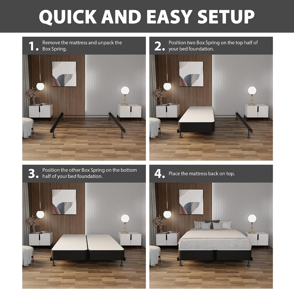 Greaton, Box Spring Bed Base Full Size, 4-Inch Wood Mattress Foundation – Amish Made in USA – Quiet Noise Free, 2-Pieces Under Mattress-Support BoxSpring, Fully Assembled, Gray