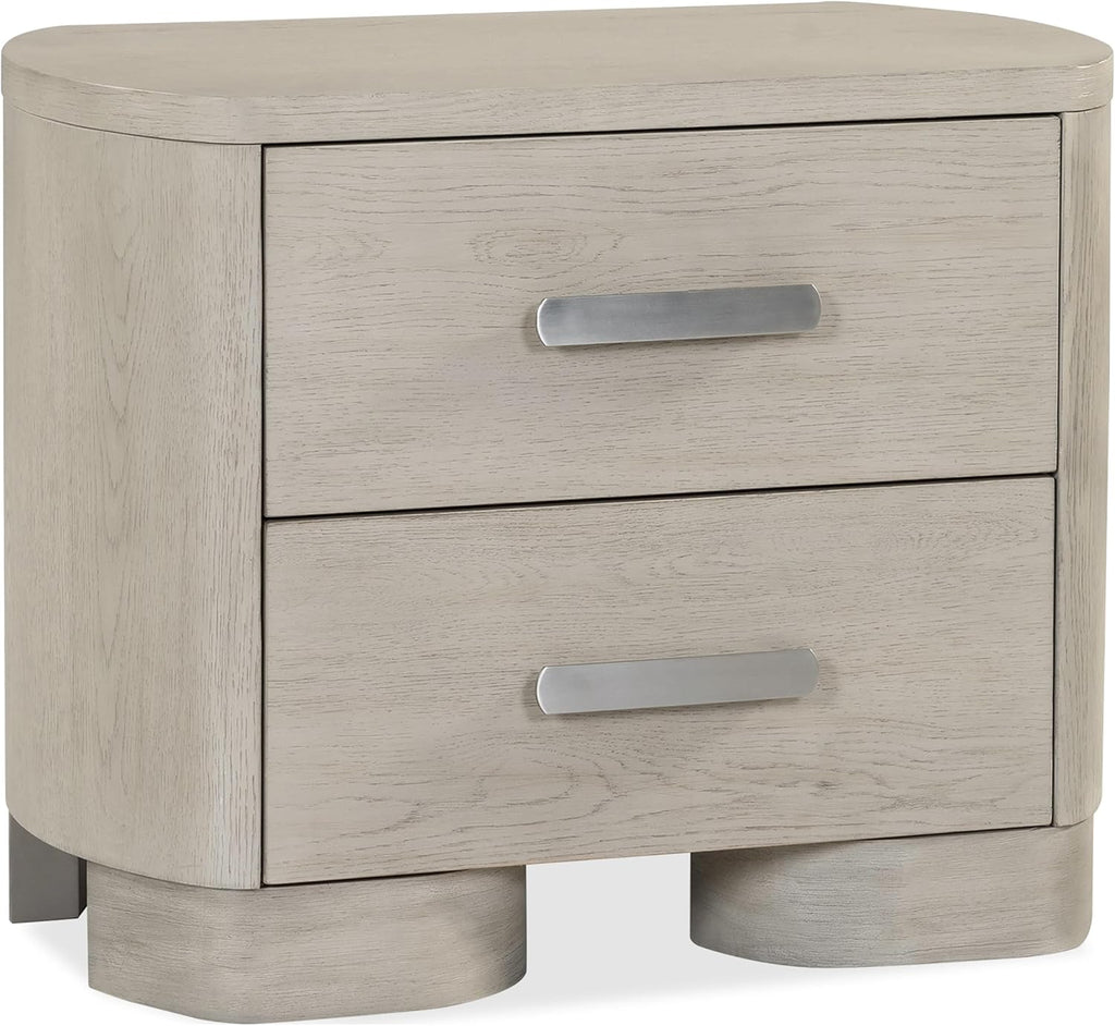 Furniture of America Nainsted Modern Wood 5-Piece Bedroom Set with Padded Headboard, USB Chargers on Nightstand, Metal Slide Glides, Rounded Edges, Box Spring Needed, King, White Oak