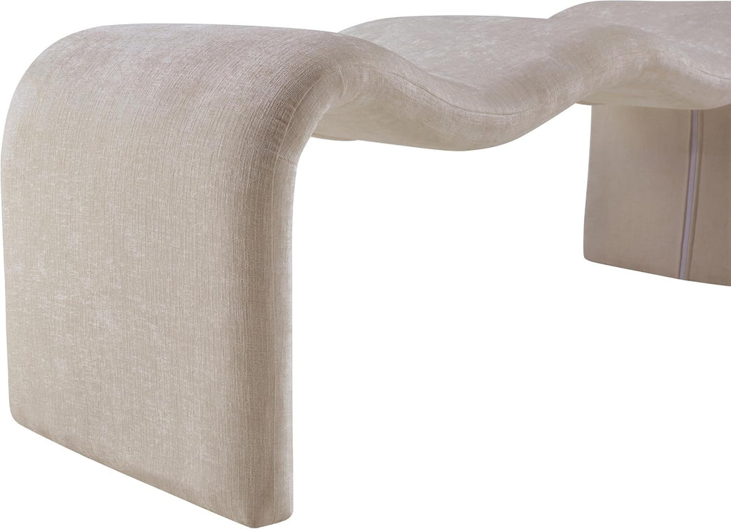 Meridian Furniture 22098Beige Willow Collection Modern | Contemporary Bench with Soft Beige Chenille Fabrict, Iron Metal Inner Frame, 56.5' W x 18' D x 19' H, Beige