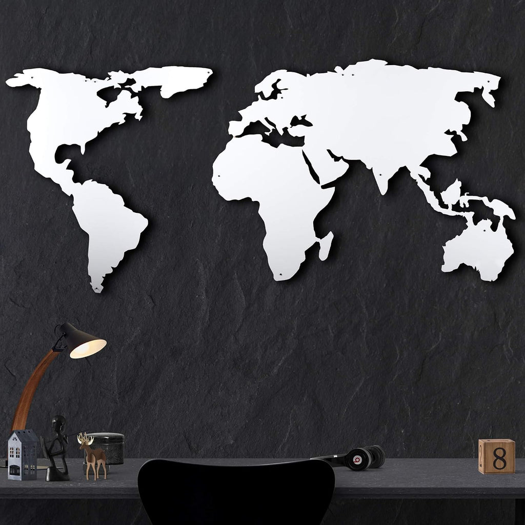 World Map Wall Art, 100% Metal World Map 2D, Sculpture, Large and Wide - Size (23.6' x 47.2') - Wall Hanging for Living Room, Bedroom, Dorm Size (23.6' x 47.2') (black) (White, (23.6' x 47.2'))