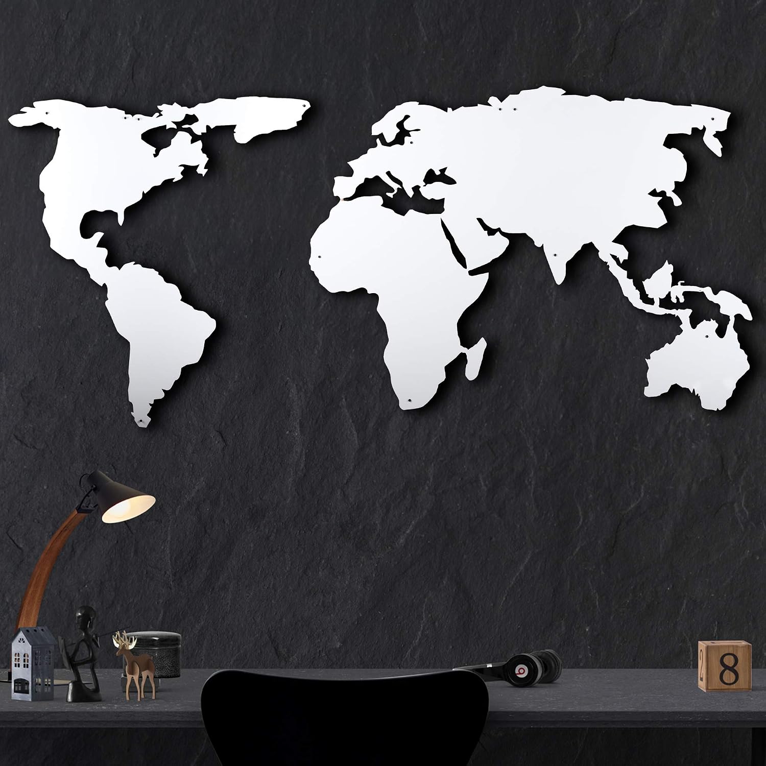 World Map Wall Art, 100% Metal World Map 2D, Sculpture, Large and Wide - Size (23.6' x 47.2') - Wall Hanging for Living Room, Bedroom, Dorm Size (23.6' x 47.2') (black) (White, (23.6' x 47.2'))