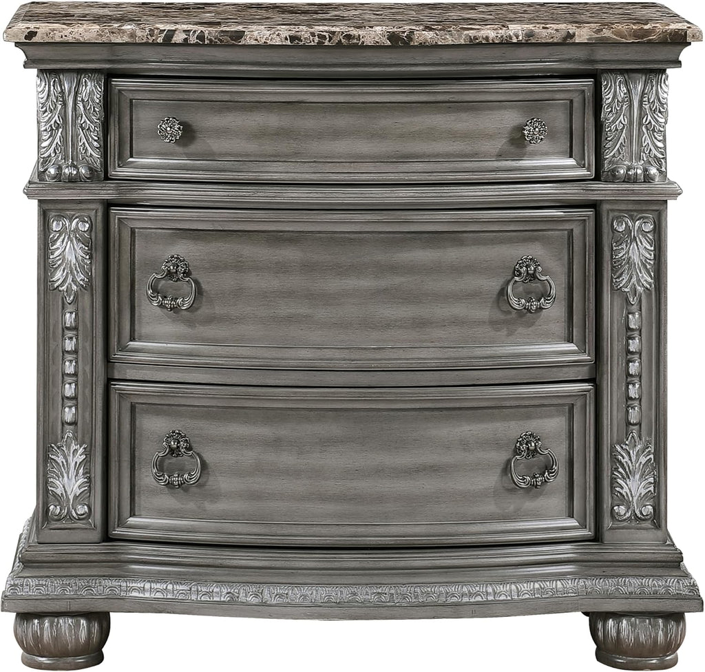 Traditional Style 5-Piece King Size Formal Bed Set Gray Finish Carving Wood Luxury Bedroom Furniture
