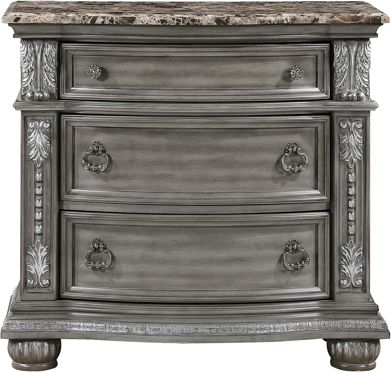 Traditional Style 5-Piece King Size Formal Bed Set Gray Finish Carving Wood Luxury Bedroom Furniture