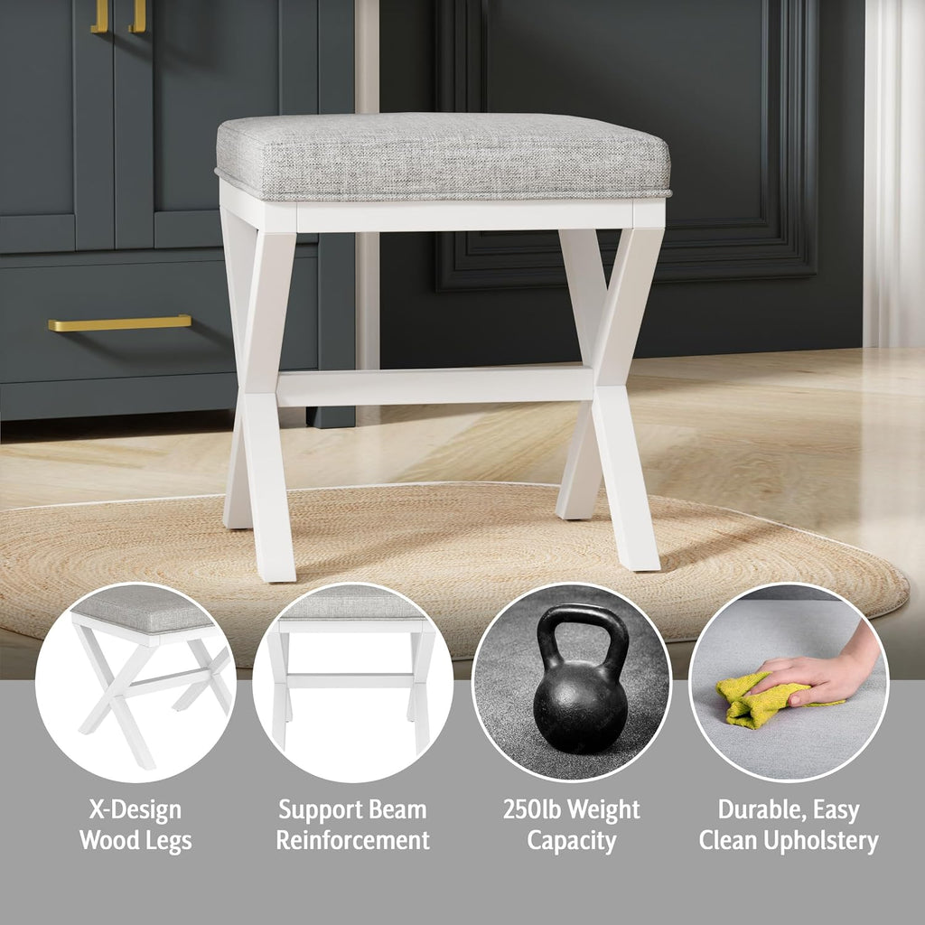 Hillsdale Somerset Backless Wood Vanity Stool for Makeup Room or Bathroom, White
