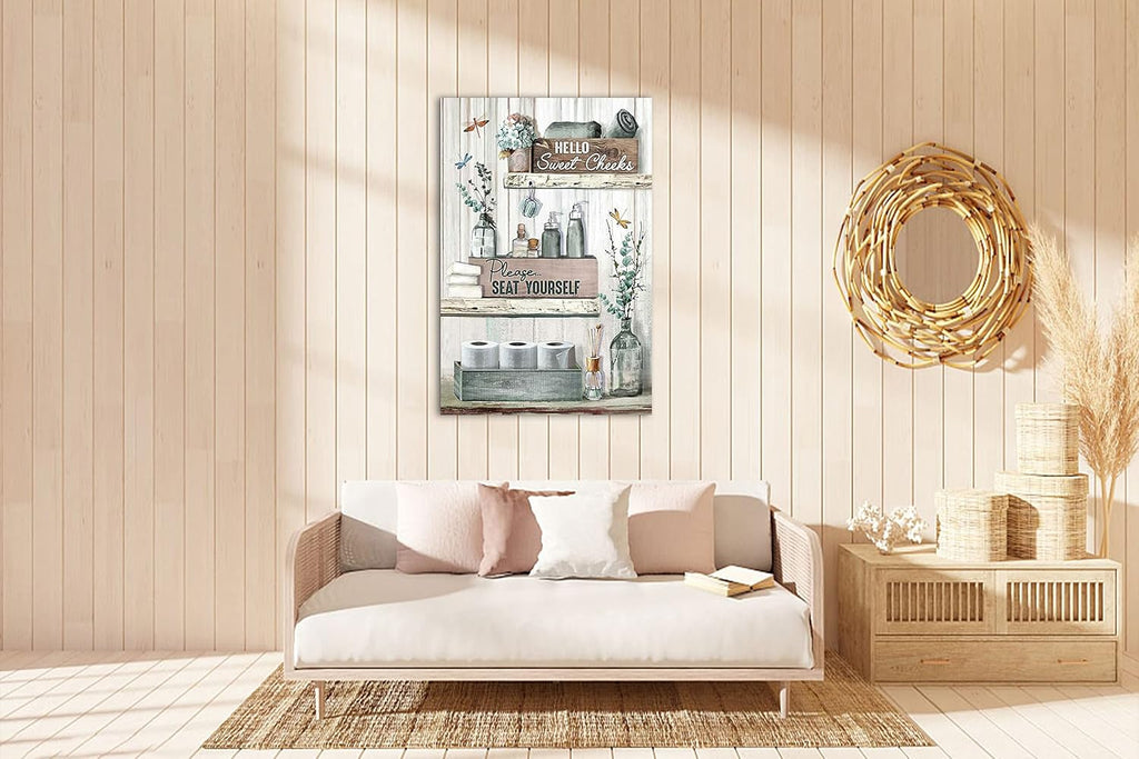Farmhouse Bathroom Wall Decor,Bathroom Rules Wall Art,Dragonfly Canvas Prints Teal Farmhouse Pictures Country Bathroom Decor,Funny Bath Laundry Framed Artwork Rustic Home Decor 32x48 Inch