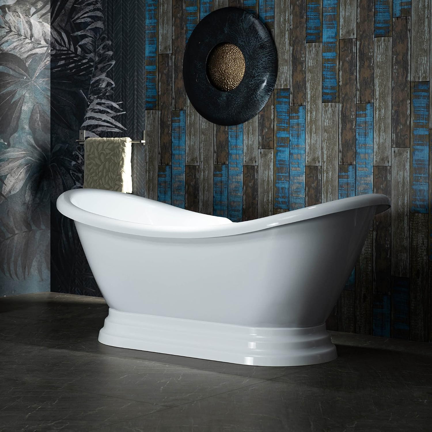 WOODBRIDGE 69 1/4' Acrylic Freestanding Bathtub Contemporary Soaking Tub, White Acrylic,Oil-Rubbed Bronze Drain/Overflow