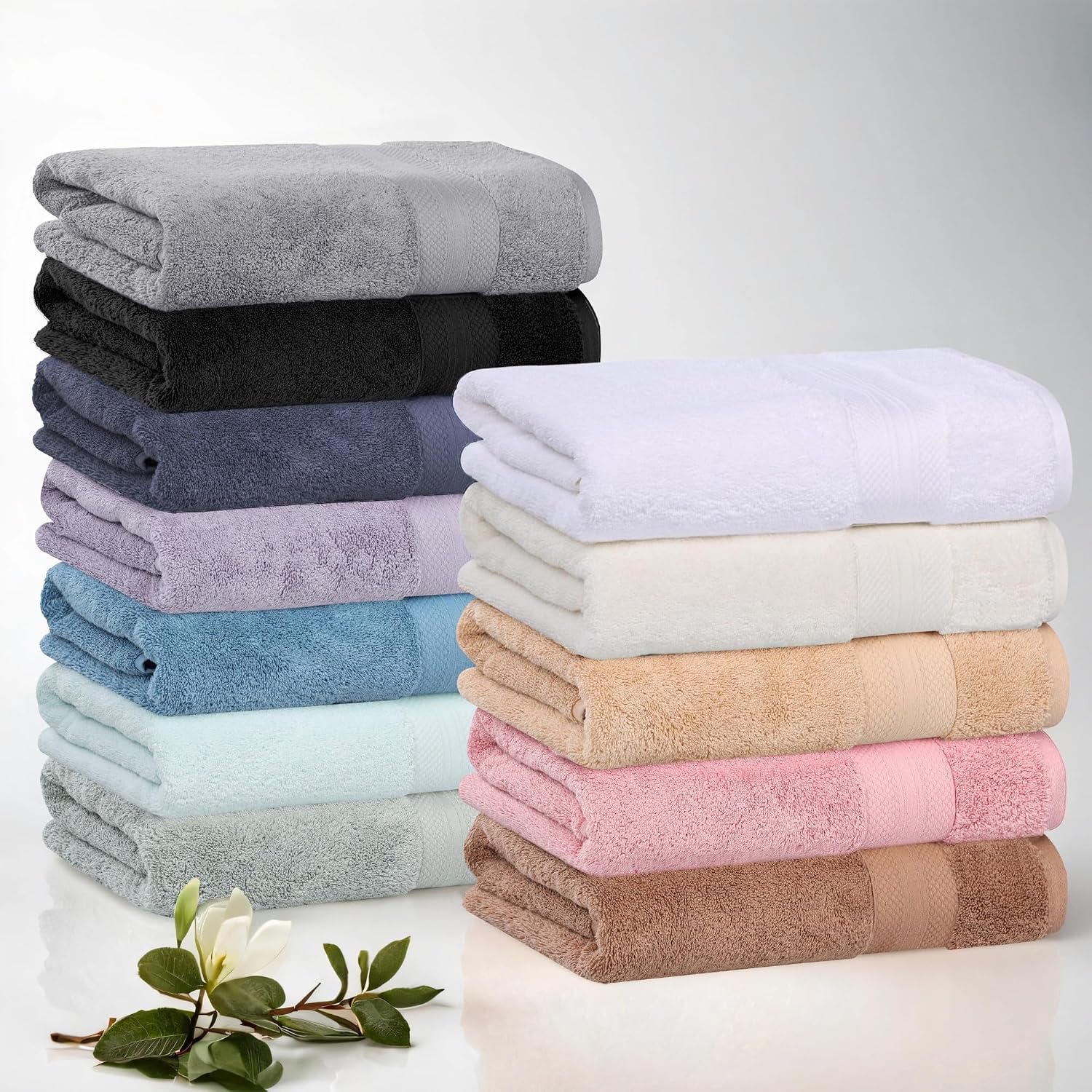 Superior Turkish Cotton 10-Piece Towel Set, 2 Bath, 4 Hand, 4 Face Towels/Washcloth for Home, Guest, Master Bathroom Essentials, Hotel, Spa, Shower, Soft, Heavyweight, Aria Collection, Denim Blue