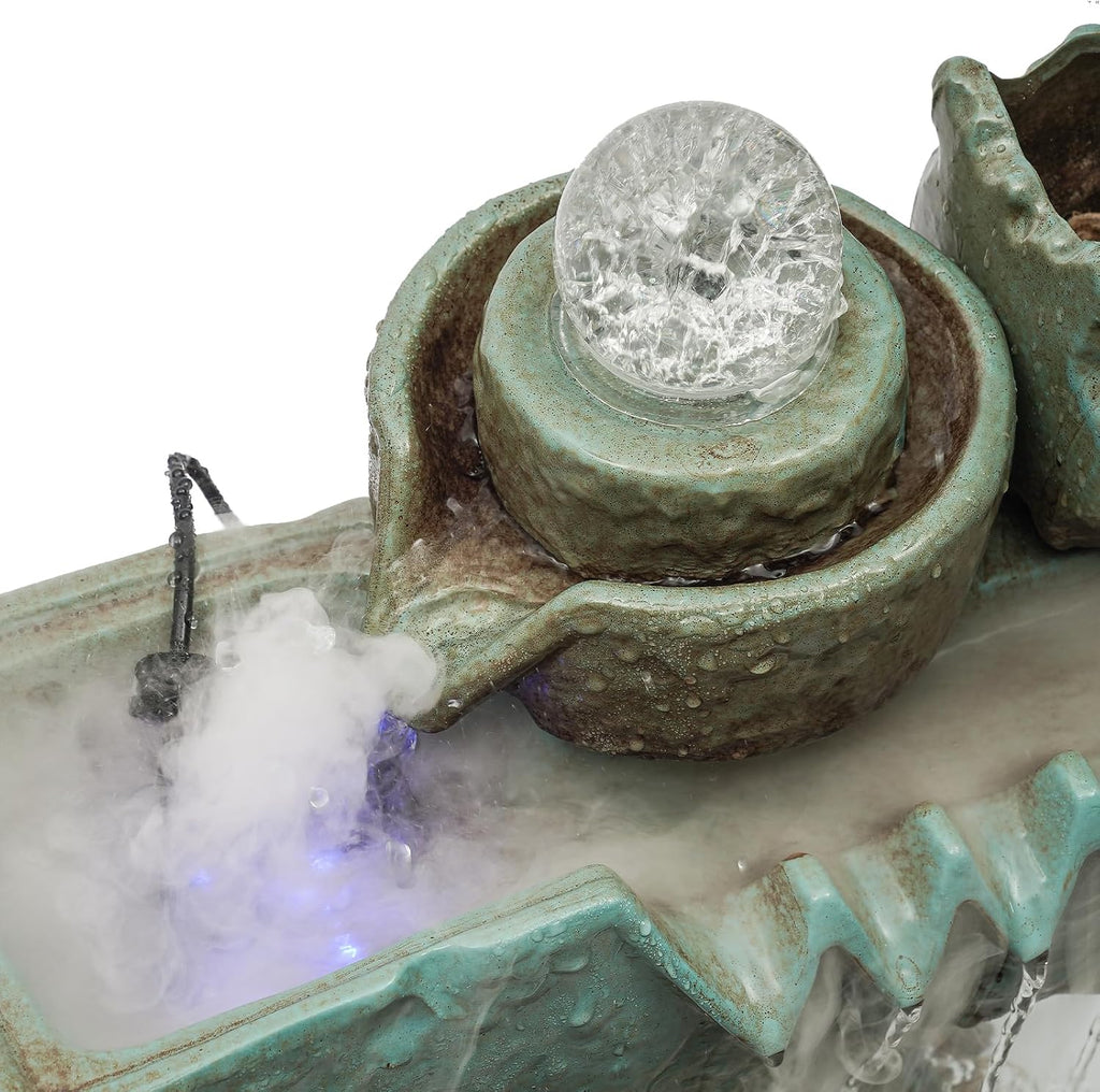 Indoor Fountain Rockery Tabletop Fountain with an Atomizer Elaxation Water Feature Meditation Desktop Fountains for Home Office Decor or Giving 16' x 5'' x 13'' with LED Light & Fish Tank