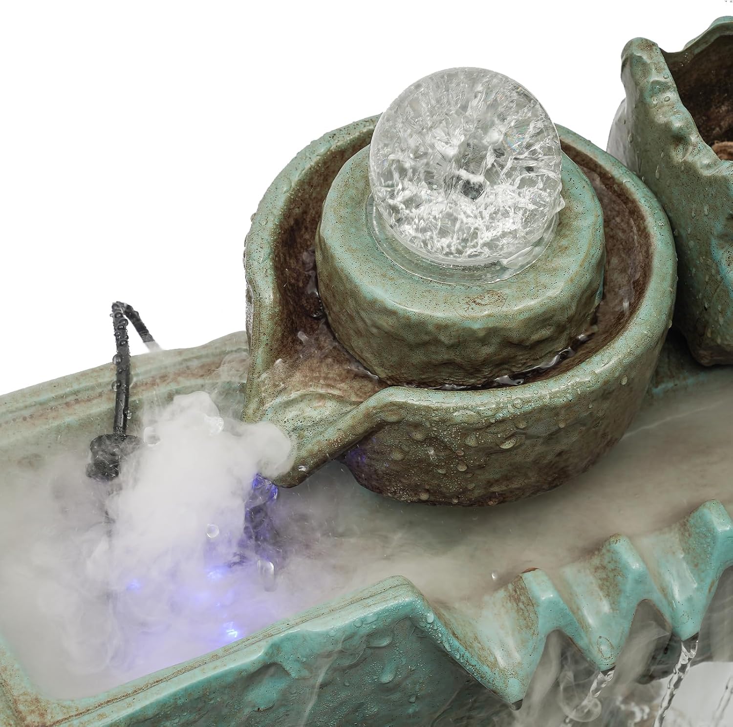Indoor Fountain Rockery Tabletop Fountain with an Atomizer Elaxation Water Feature Meditation Desktop Fountains for Home Office Decor or Giving 16' x 5'' x 13'' with LED Light & Fish Tank