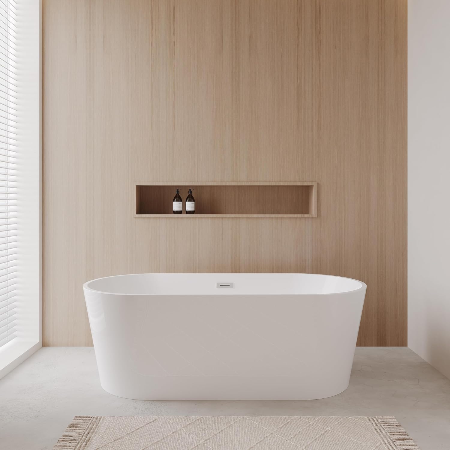 Carissa 67 inch Freestanding Bathtub in White with Polished Chrome Drain and Overflow Trim