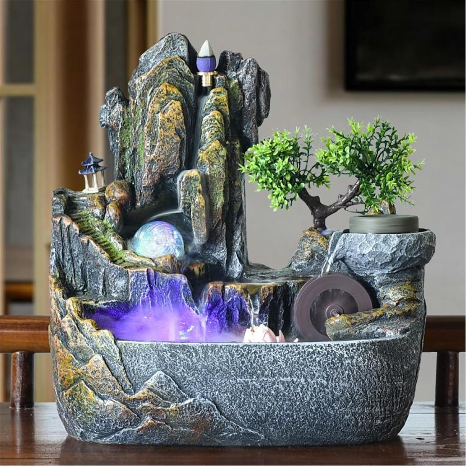 Tabletop Fountain Rockery Stream Tabletop Fountain, Meditation Indoor Waterfall for Home Office(Small)