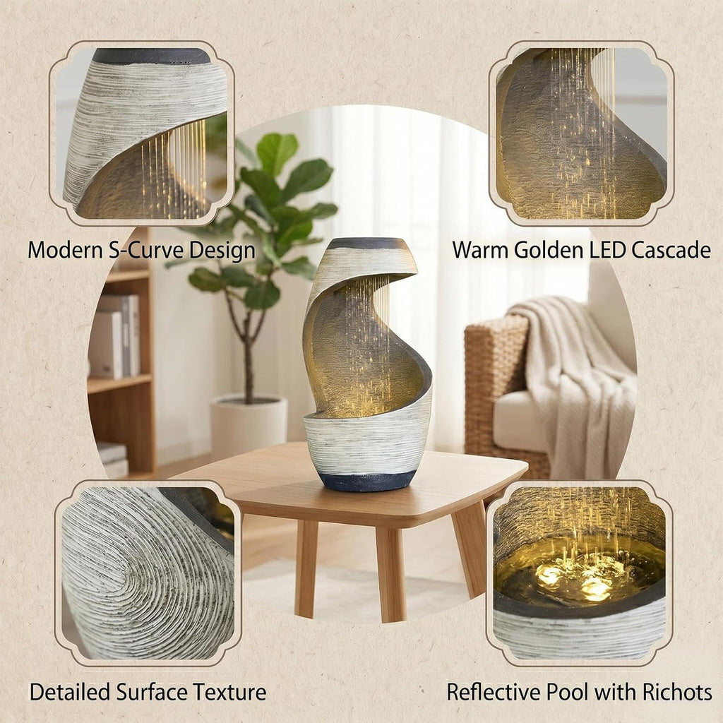 Sunlinua Modern Tabletop Water Fountain for Women Indoor Zen Relaxation Water Fountains Desktop Waterfall with Soothing Sound for Meditation Desk Home Office Decor