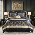 SahSahCasa 7-Piece Luxury Queen Comforter Set, Bed in a Bag Queen, Black and Gold Fluffy Bedding Comforter Set with Bed Skirt, Decorative Pillows and Shams, Down-Alternative Thick Jacquard Comforter