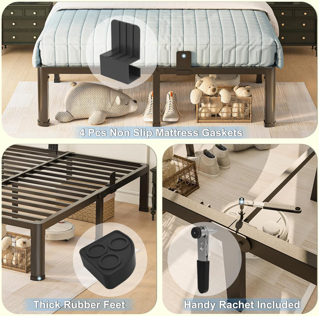 Yitong Angel 18 inch California King Bed Frame with Round Corner Legs Mattress Slide Stopper,3500 lbs Heavy Duty Metal Platform,Steel Slat Support,No Box Spring Needed,Easy Assembly,Noise Free