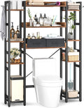 Besiost Over The Toilet Storage, 11 Tier Bathroom Organizer with Dual Side Racks and 2 Fabric Drawers, Adjustable Freestanding Rack Space Saver for Small Spaces, Rustic Brown