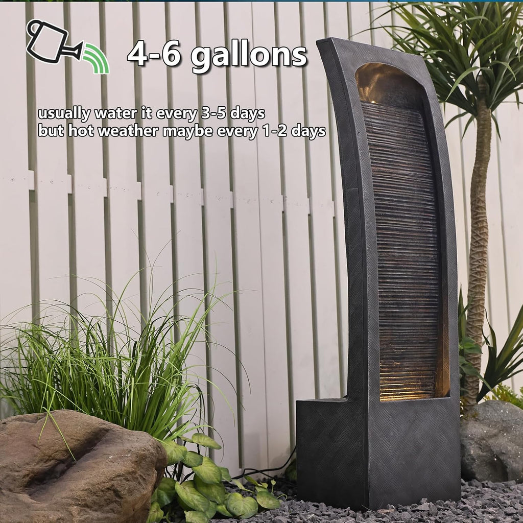 Indoor Water Fountain Modern Curved Faux Slate Waterfall Fountain with LED Lighting 42.5 Inch Tall Tiered Waterfall for Garden Patio Backyard Decor - Durable and Weather- Resistant Design