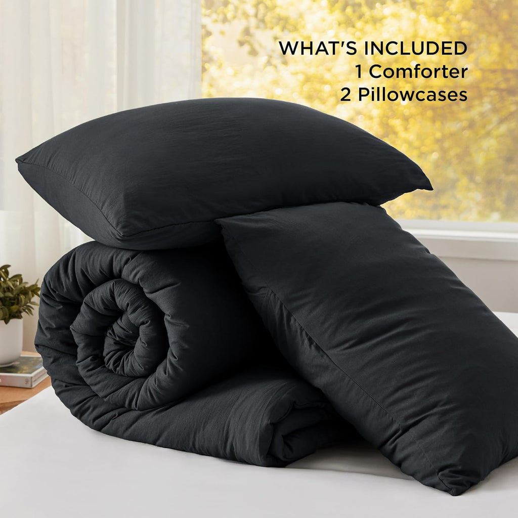 Bedsure Super King Comforter Set, Black Soft Prewashed Bedding for All Seasons, 3 Pieces GentleSoft™ Bed Set, 1 Lightweight Comforter (120'x120') and 2 Pillowcases (20'x36')