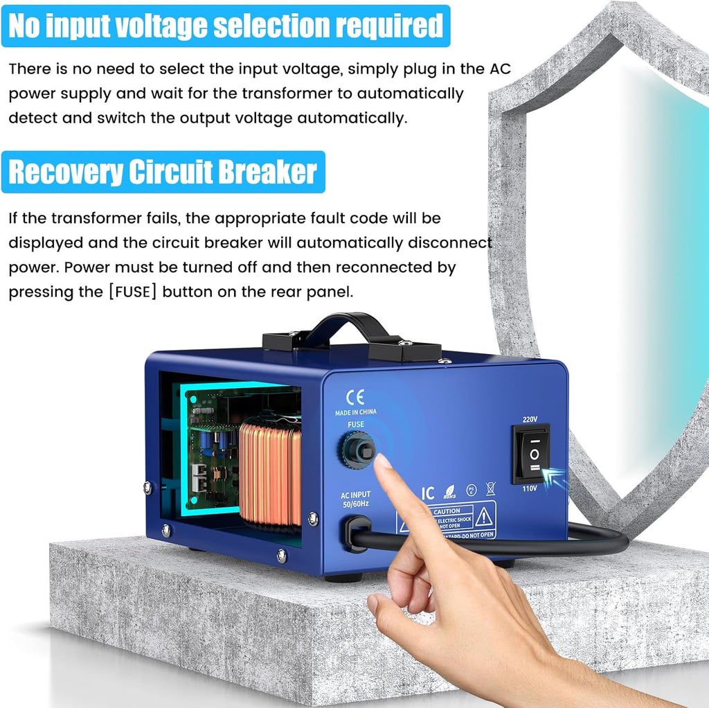 8000 watt Voltage Conversion Transformer Heavy-Duty Step-up/Step-Down AC 110V/120V/220V/240V Power Conversion, with resettable Circuit Breaker Protection, with US Power Cord, LCD Display