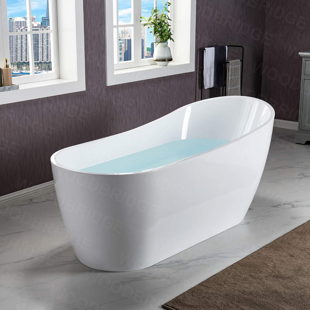 WOODBRIDGE 67' Acrylic Freestanding Bathtub Contemporary Soaking White Tub with Oil Rubbed Bronze Overflow and Drain,BTA1508-ORB