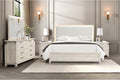 Furniture of America Bailer Modern Solid Wood 5-Piece Bedroom Set with LED on Headboard, Stainless Steal Posts and Marble Top on Nightstand, Box Spring Needed, Queen, Weathered Gray