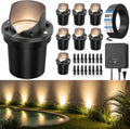All-in-One Low Voltage Landscape Lighting 12W LED Well Lights IP67 Outdoor In-Ground Lights Waterproof with Transformer, 2700K Warm White Pathway Lighting for Yard Garden, 8 Pack