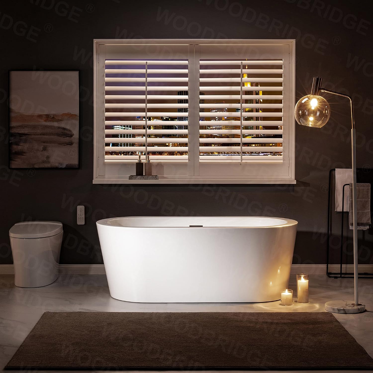 WOODBRIDGE 59' Acrylic Freestanding Bathtub Contemporary Soaking Tub, White Acrylic (Chrome Drain/Overflow),B0012 C-Drain &O