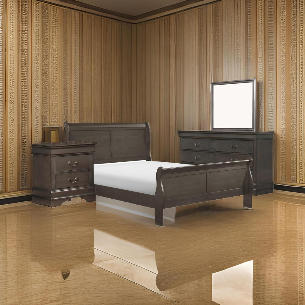 Benzara Ve Four Piece Queen Size Bedroom Set- Transitional Style- Stained Gray Finish