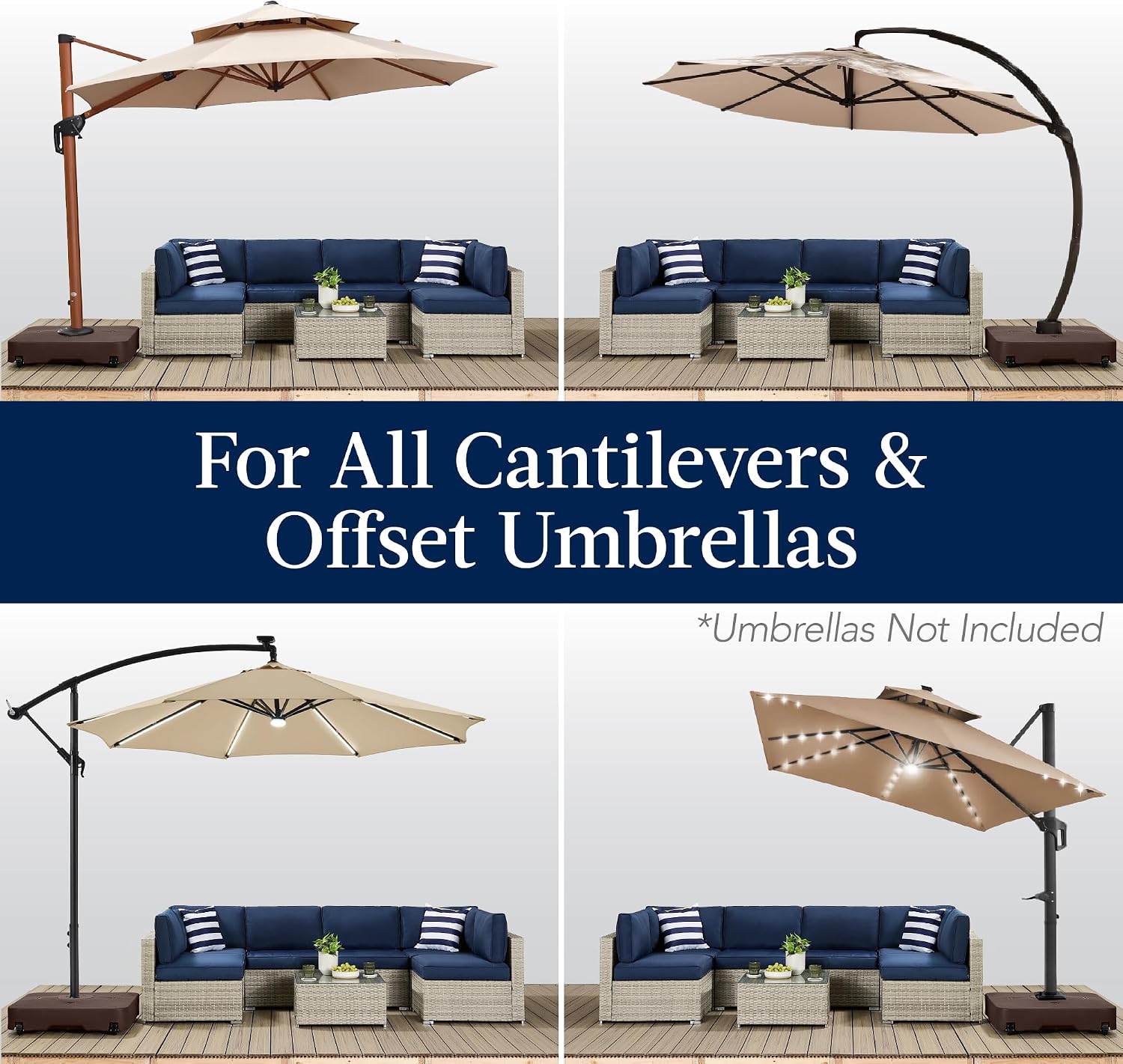 Best Choice Products 330lb Mobile Cantilever Offset Patio Umbrella Base, Universal Fit Heavy-Duty Outdoor Portable Stand w/Wheels Locks, Fillable Weights Set - Brown