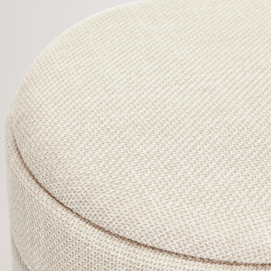 Round Storage Ottoman, Small Linen Upholstery Footrest Still with Foam Padded Seat for Living Room Bedroom, Beige