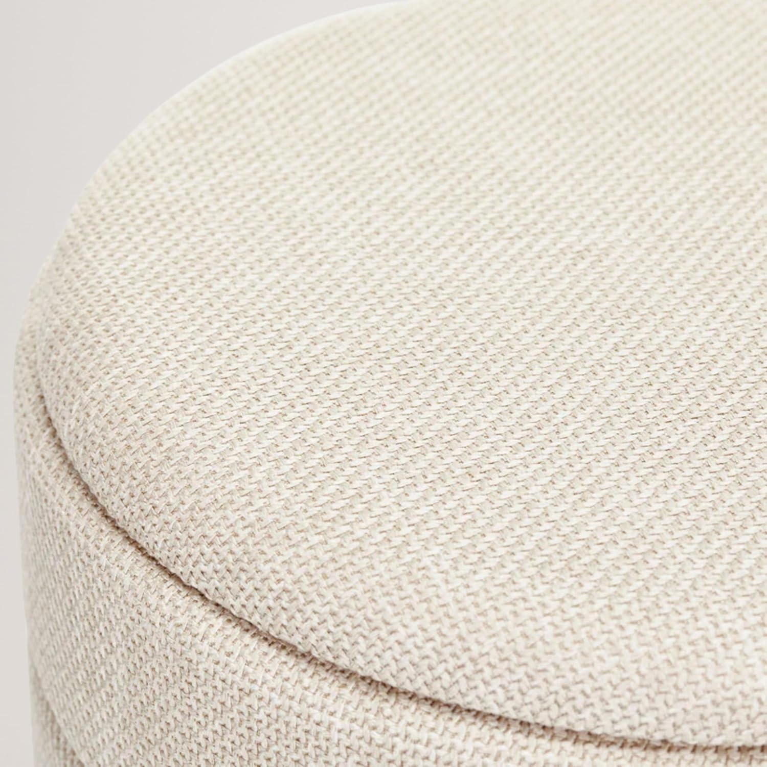 Round Storage Ottoman, Small Linen Upholstery Footrest Still with Foam Padded Seat for Living Room Bedroom, Beige