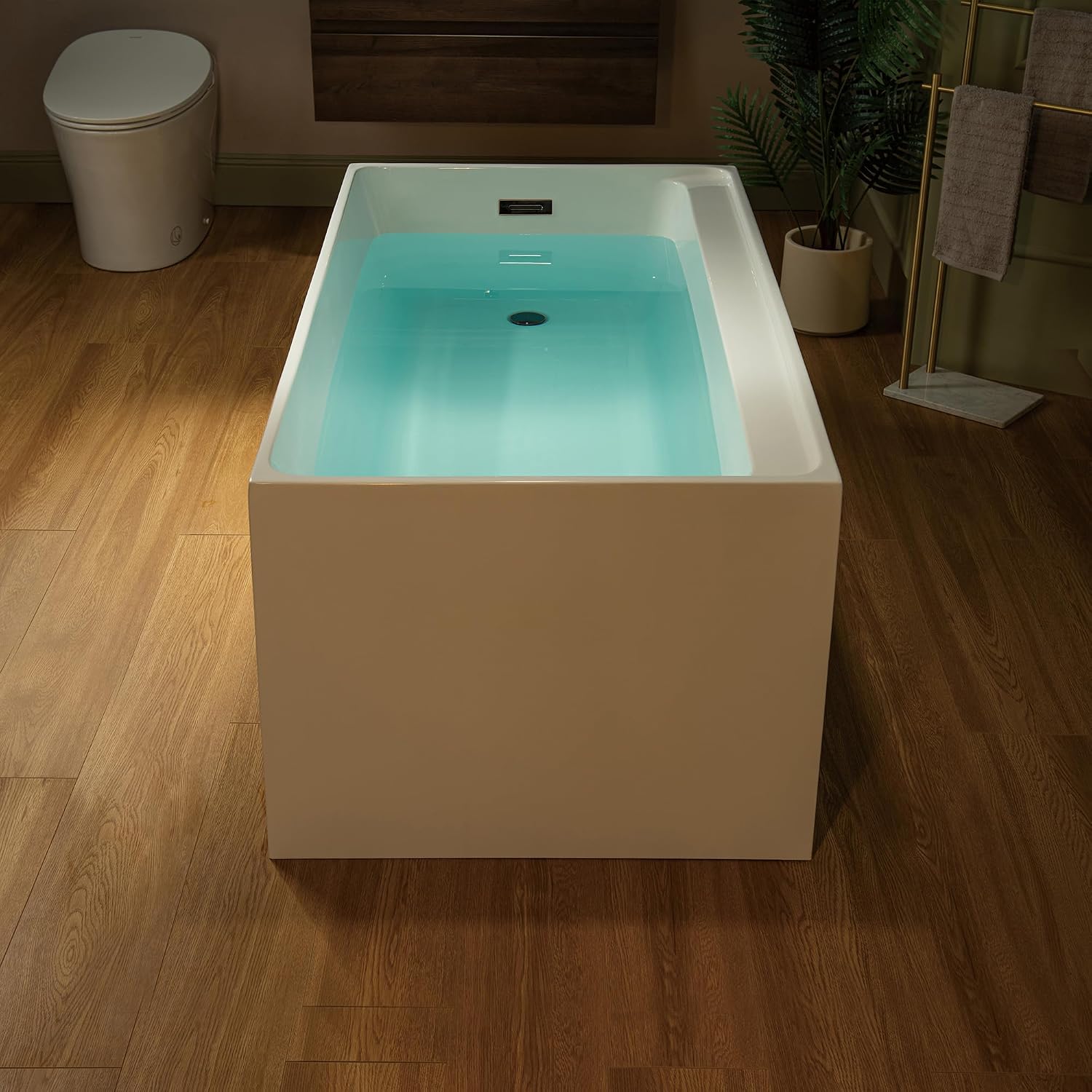 WOODBRIDGE 59' L x 29-1/2' W Freestanding Contemporary Soaking Bathtub with Oil-Rubbed Bronze Drain & Overflow, White, B5910-ORB