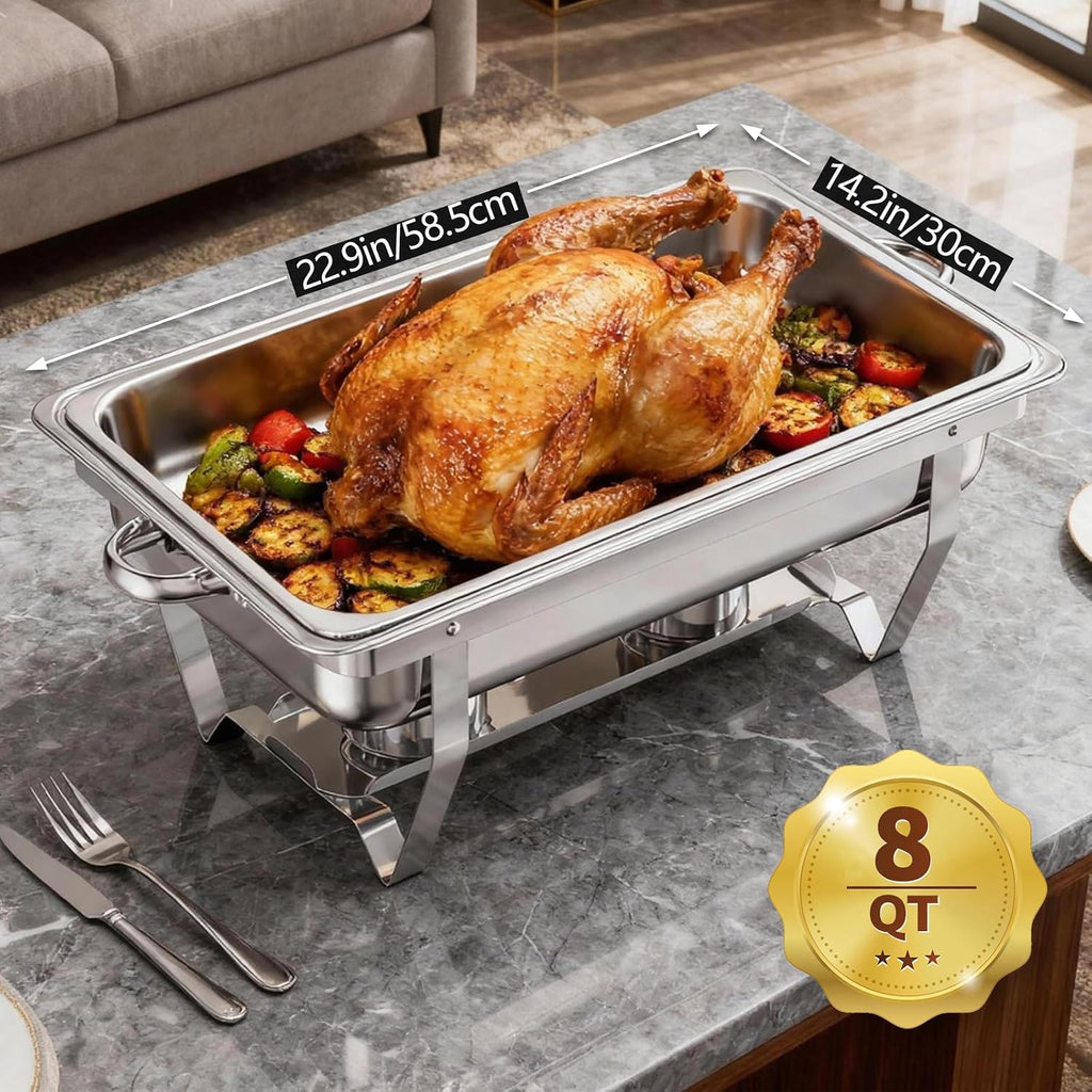 4 Pack 8QT Stainless Steel Chafing Dishes for Buffet, Foldable Frame Food Warmers with Full Size Pan Ideal for Catering, Weddings, Christmas Parties, Event Serving Supplies