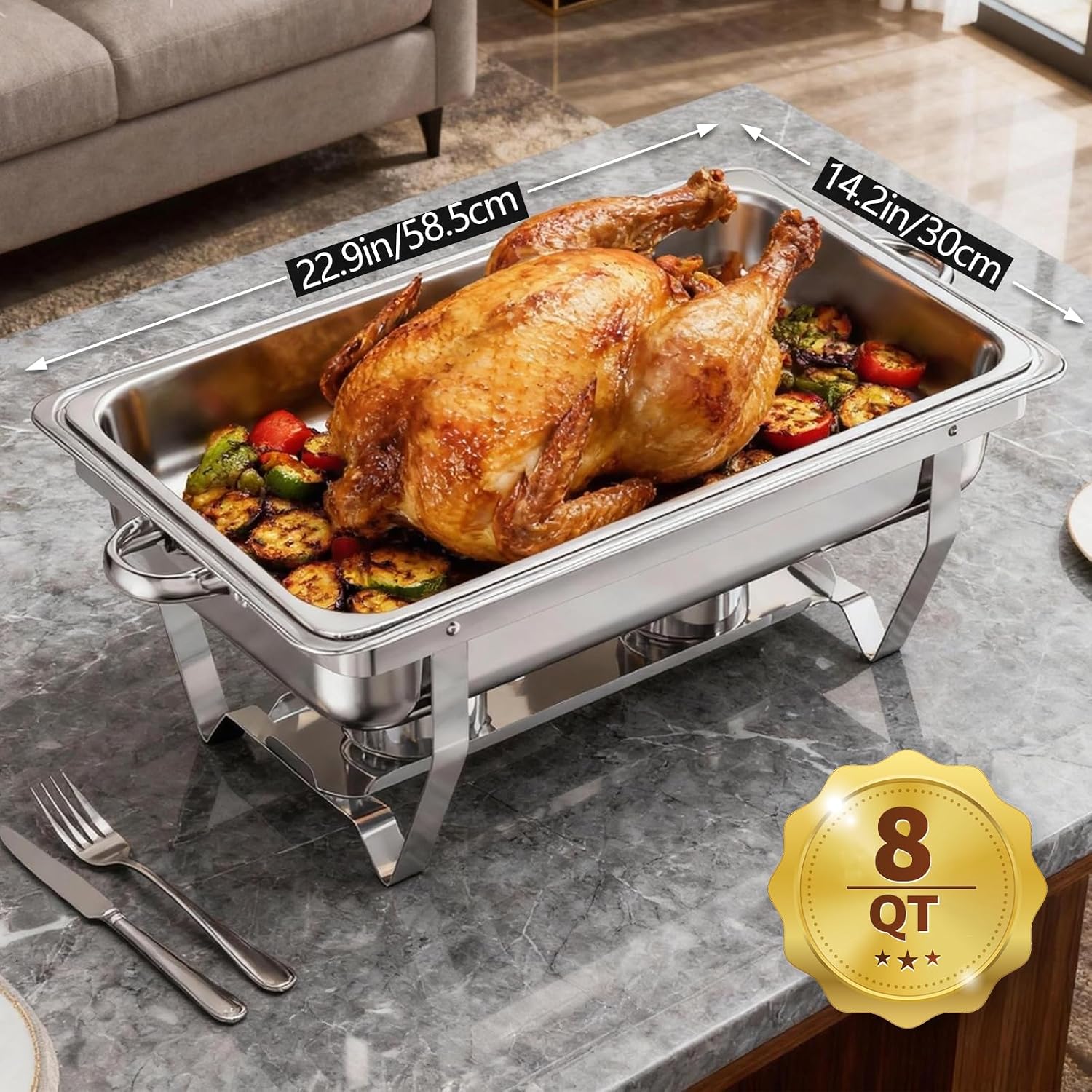 4 Pack 8QT Stainless Steel Chafing Dishes for Buffet, Foldable Frame Food Warmers with Full Size Pan Ideal for Catering, Weddings, Christmas Parties, Event Serving Supplies