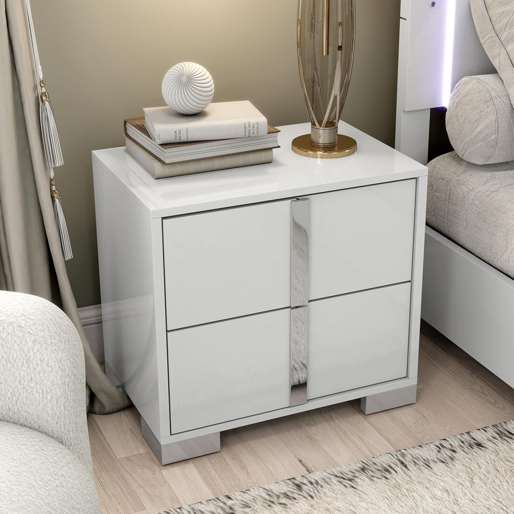 Furniture of America Alistair Modern Wood 5-Piece Bedroom Collection with Bed Frame, 2-Drawer Nightstands and 6-Drawer Dresser with Mirror, Box Spring Required,White, Queen