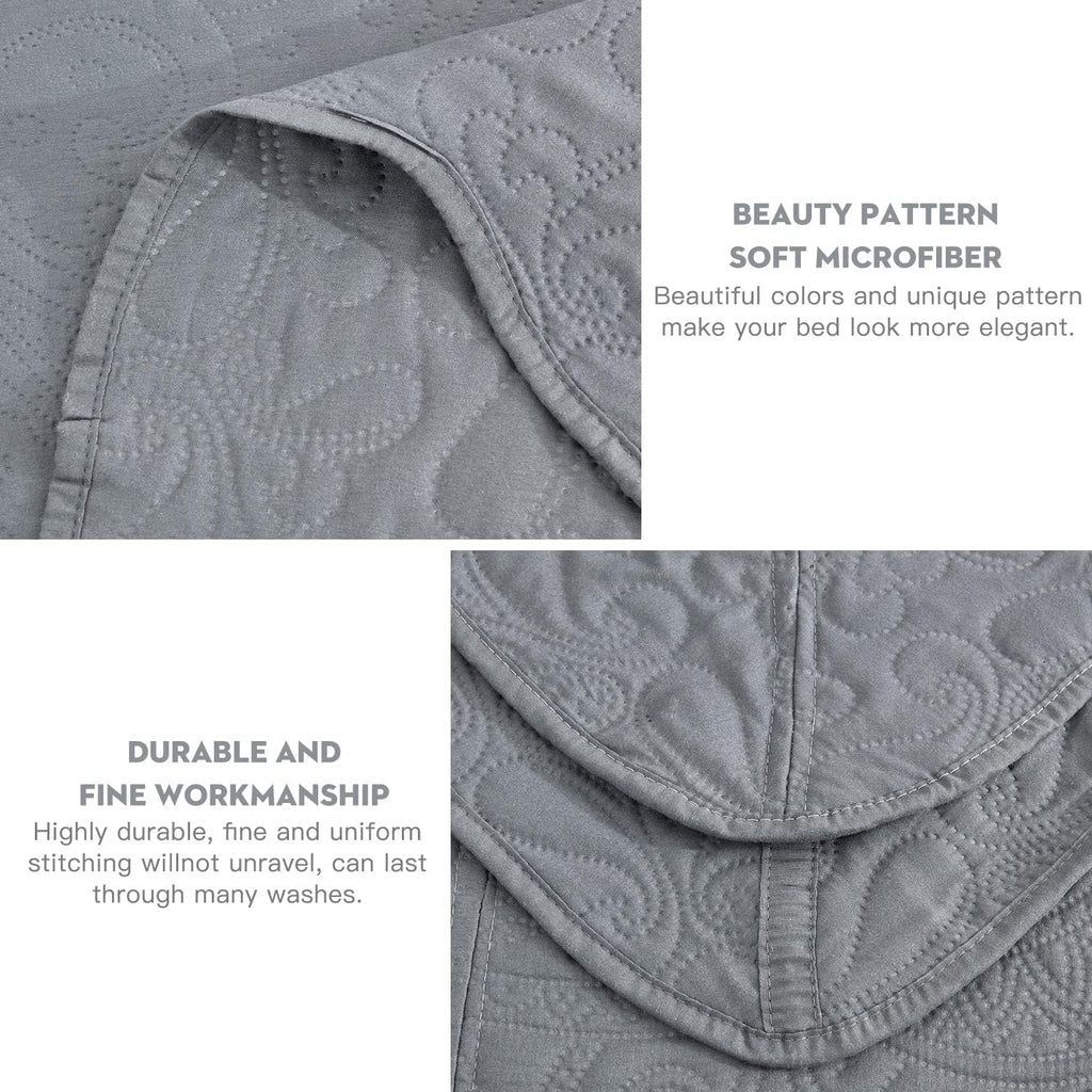 Oversized King Bedspread 128x120 Extra Wide, Ultrasonic Lightweight Bedding Cover, Paisley Pattern, Reversible, 5 Piece, 100% Microfiber, Grey
