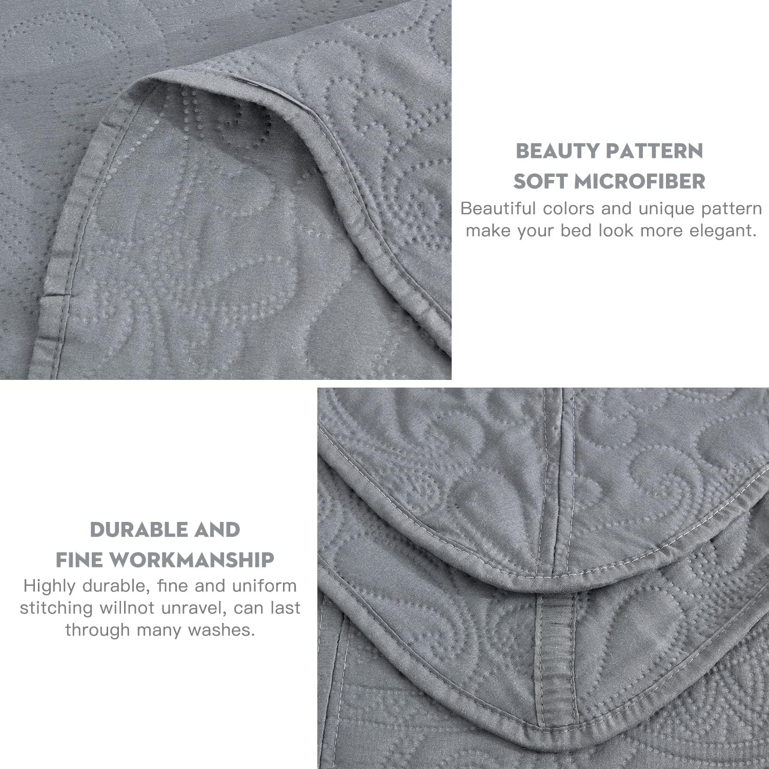 Oversized King Bedspread 128x120 Extra Wide, Ultrasonic Lightweight Bedding Cover, Paisley Pattern, Reversible, 5 Piece, 100% Microfiber, Grey