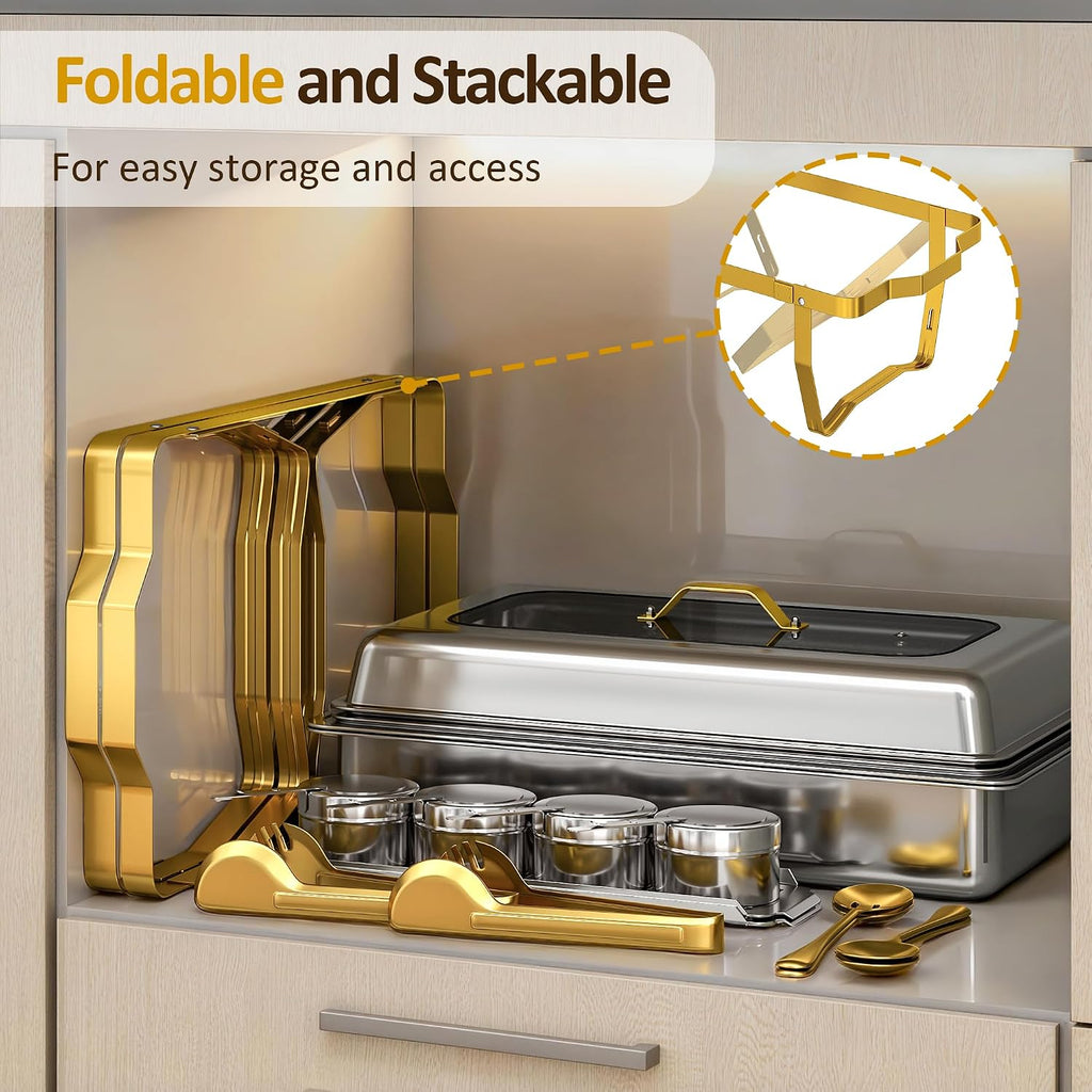 Chafing Dishes for Buffet, 2-Pack Hot Cold Food Warmer with Glass Lid, 9QT Large Capacity Stainless Steel Buffet Servers, Complete Set with Utensils for Catering Party Wedding Outdoor
